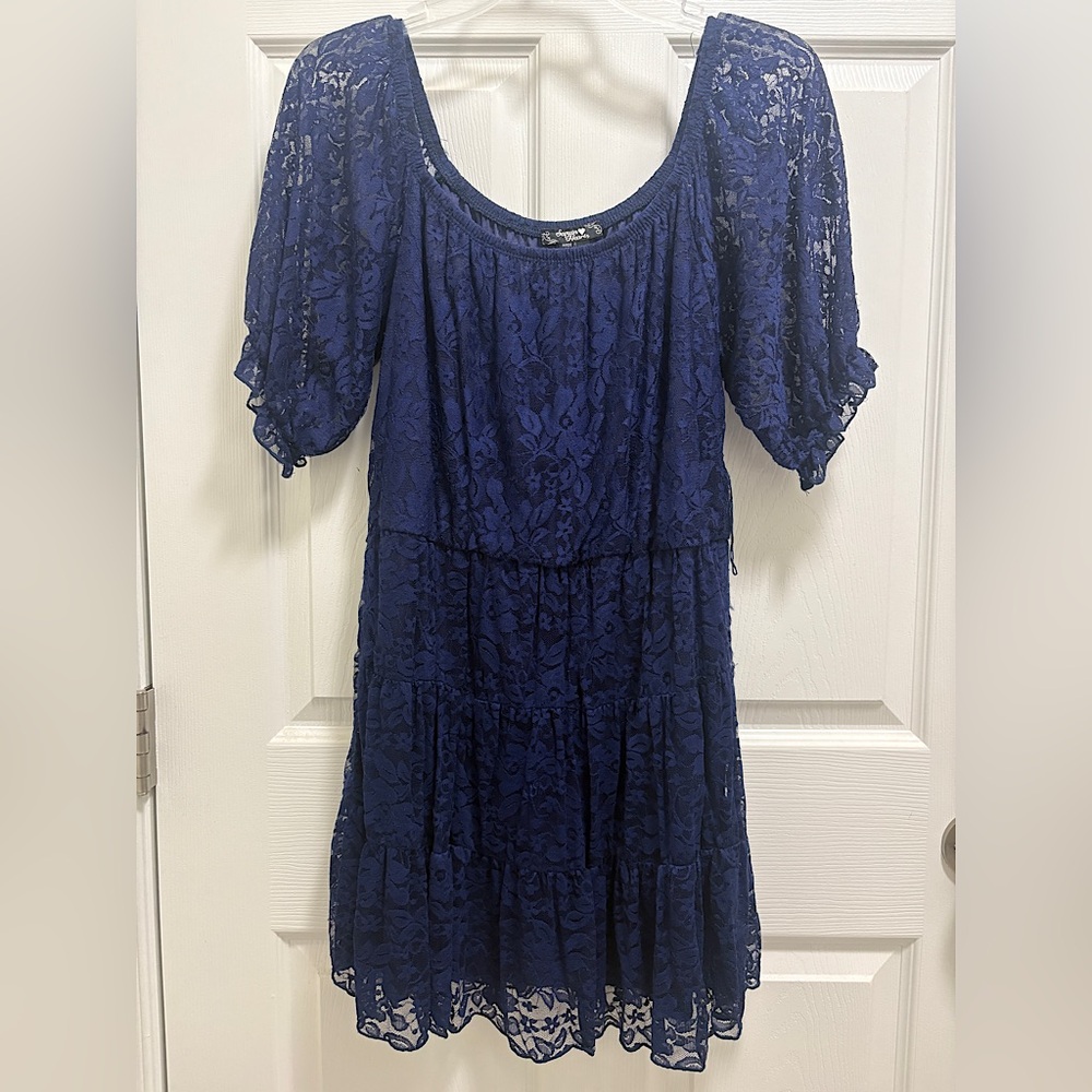 Sequin Hearts Blue Lace Dress